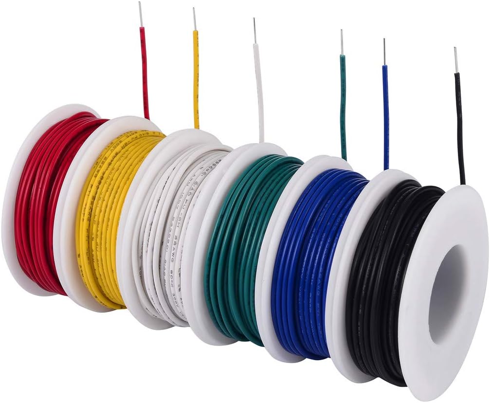 TUOFENG 22 awg Solid Wire-Solid Wire Kit-6 different colored 30 Feet spools 22 gauge Jumper wire- Hook up Wire Kit - - 