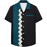 SEAOYOZO Bowling Shirts for Men Short Sleeve Hawaiian Button Down Shirts 1950s Vintage Beach Casual Shirt with Pocket