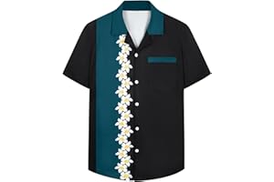 SEAOYOZO Bowling Shirts for Men Short Sleeve Hawaiian Button Down Shirts 1950s Vintage Beach Casual Shirt with Pocket