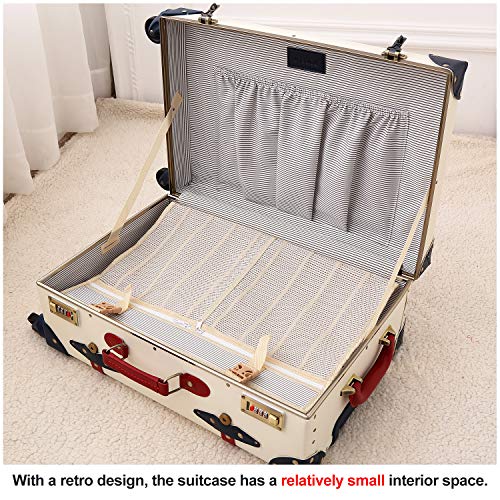 urecity Womens Luxury Vintage Trunk Luggage Set 2 Piece Cute Retro Pink Hardside Suitcase (Ivory