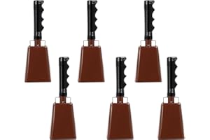 ATSGKE 6 Pack Cowbell with Handle Noise Makers 8.8 inches cow bells Cheering Bell for Sporting Events Football Games Musical Instruments Party Wedding Classroom （Brown）