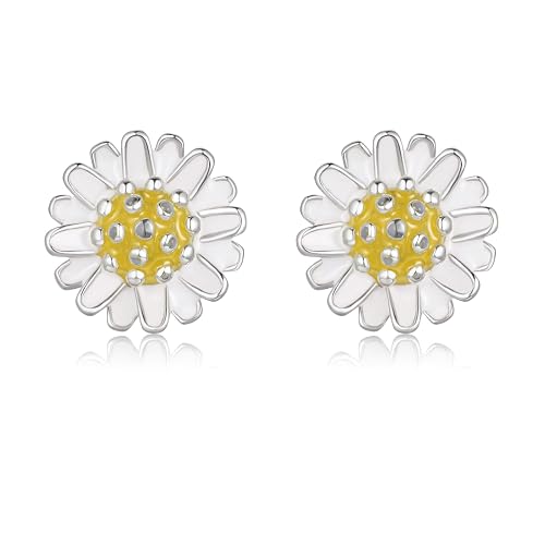 Bewenda 925 Sterling Silver Daisy Stud Earrings, Hypoallergenic Sunflower Earring Studs Small, Cute Flower Stud Earrings Tiny 8mm, Sleeper Cartilage Ear Studs, Fashion Ear Jewellery for Women Girls