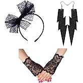 Womens Lace Headband Neon Earrings Fingerless Gloves for 80's Party Pop Diva Costume Accessories
