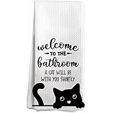ShowDraven Cute Black Cat Bathroom Decor Towels, Decorative Dish Tea Hand Towels for Kitchen Bathroom, Gifts for Cat Lovers Women, 16 x 24 inch