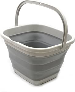 SAMMART 10L Collapsible Rectangular Bucket - 2.6 Gallon, Foldable Handy Basket, Grey