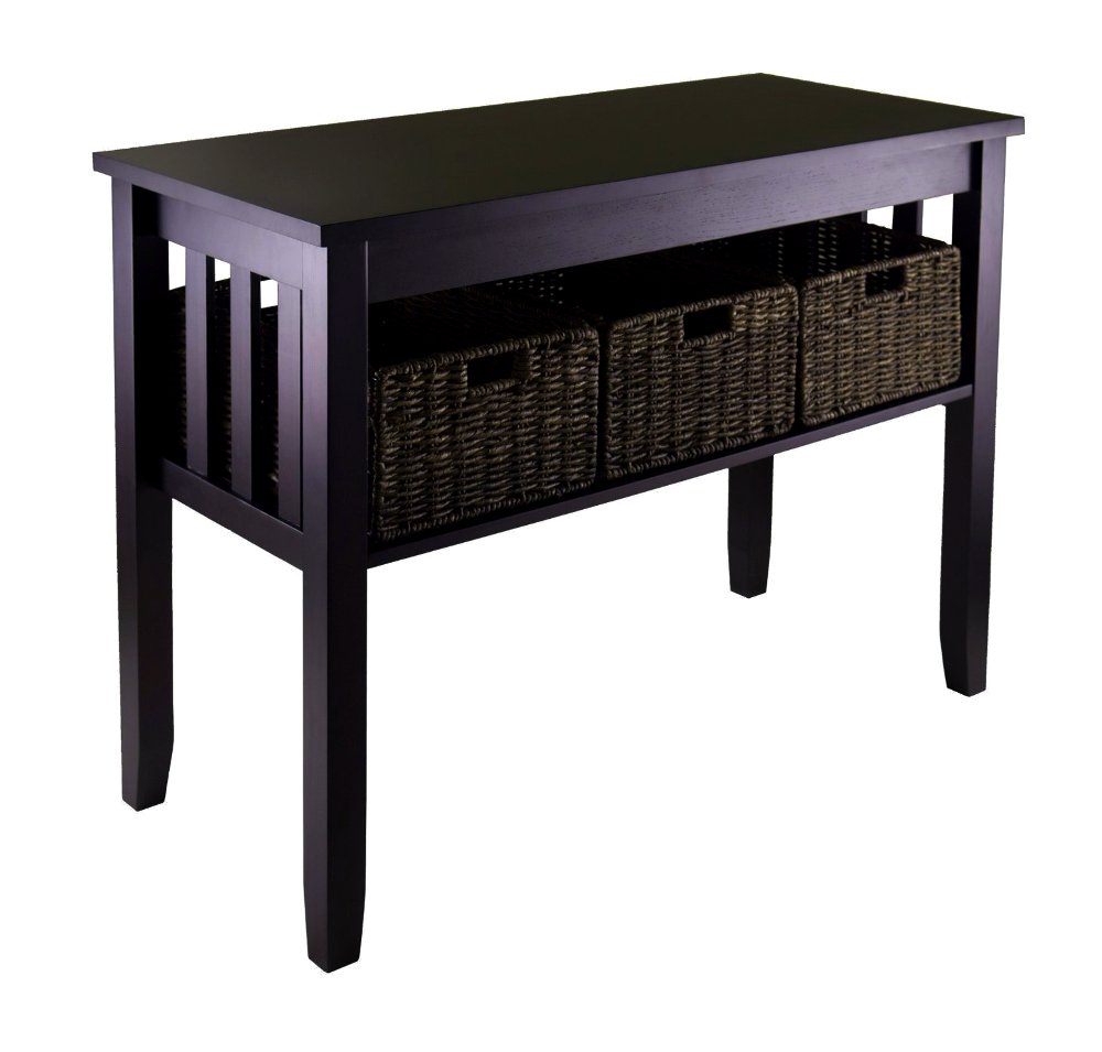Amazon Com Espresso Basket Table Console Rectangular 3 Storage