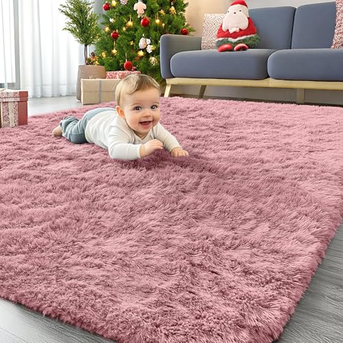 Homaxy Hochflor Waschbar Groß Teppich Wohnzimmer 300 x 400 cm, Rosa