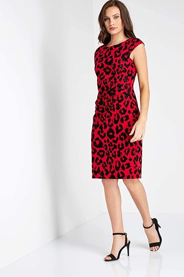 Round Collar Leopard Velvet Flock Bodycon Midi