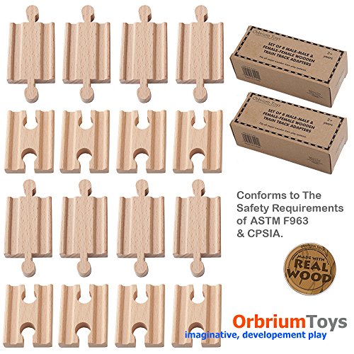 2x Pack of 8, 16 Pcs Orbrium Toys Male-male Female-female Wooden Train Track Adapters Fits Thomas Brio Chuggington