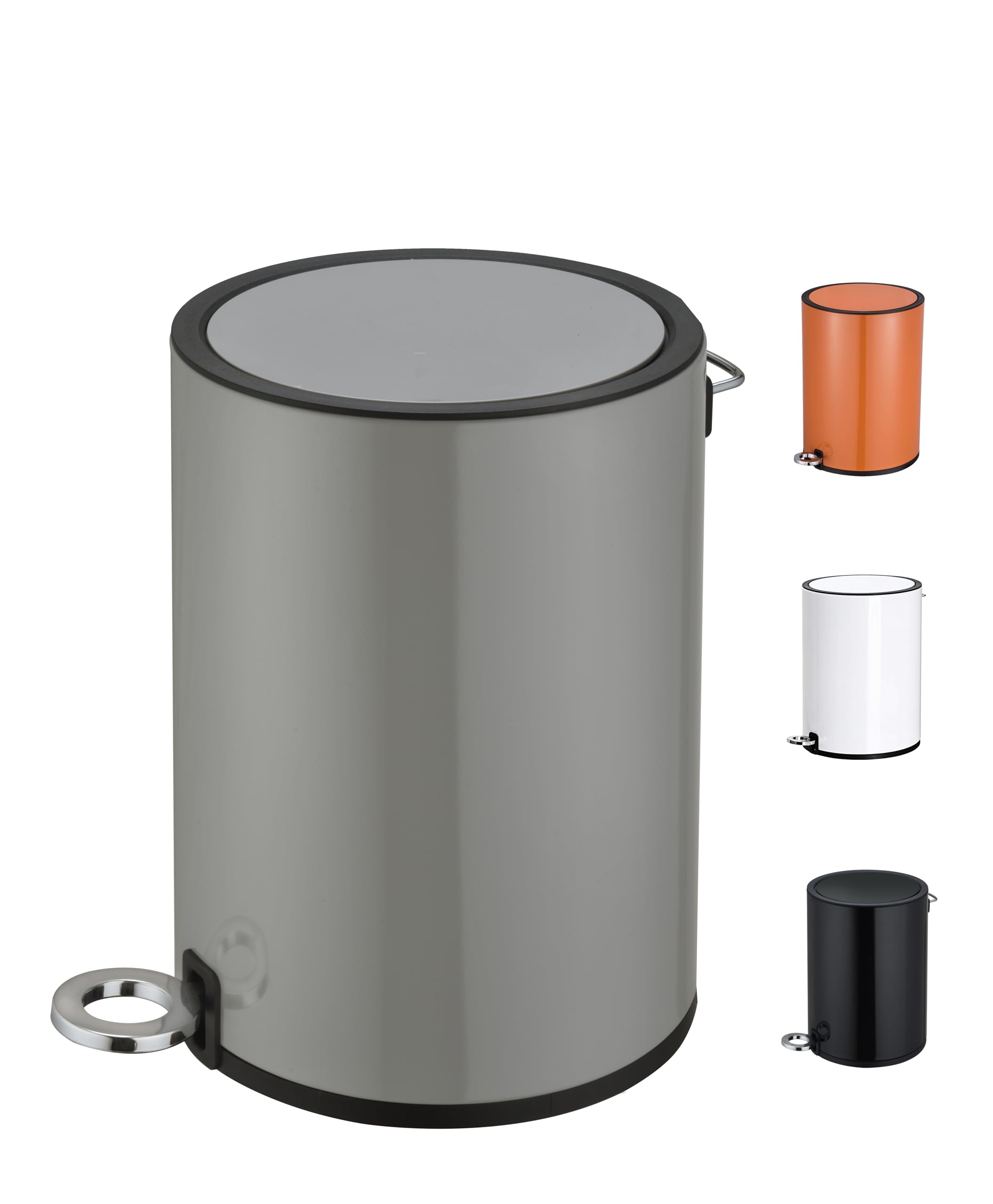FurnitureXtra™ Modern Style Powder Coated Soft Close Pedal Bin, Plastic Inner bucket, ABS lid (Grey, 6L)