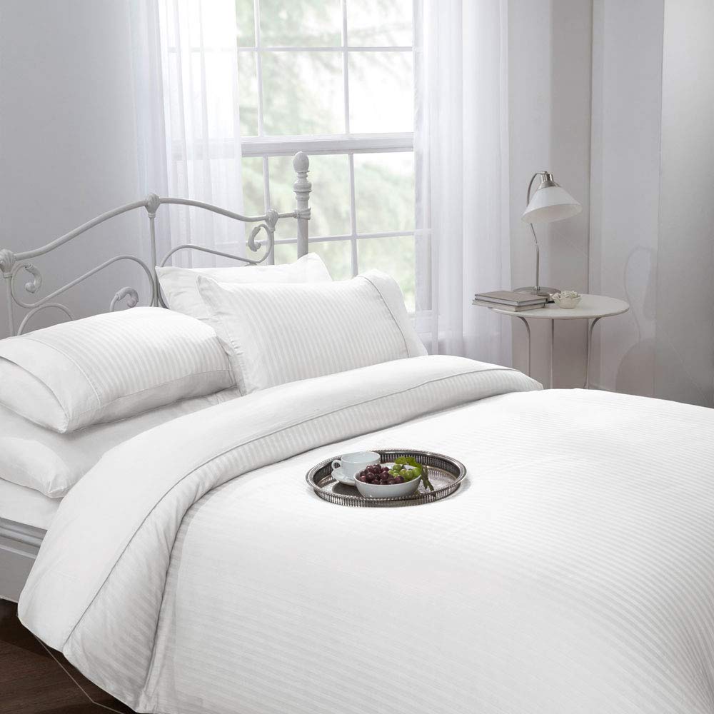 Emma Barclay Ritz 300 Thread Count Satin Stripe Duvet Set in White - Double Bed — image 1