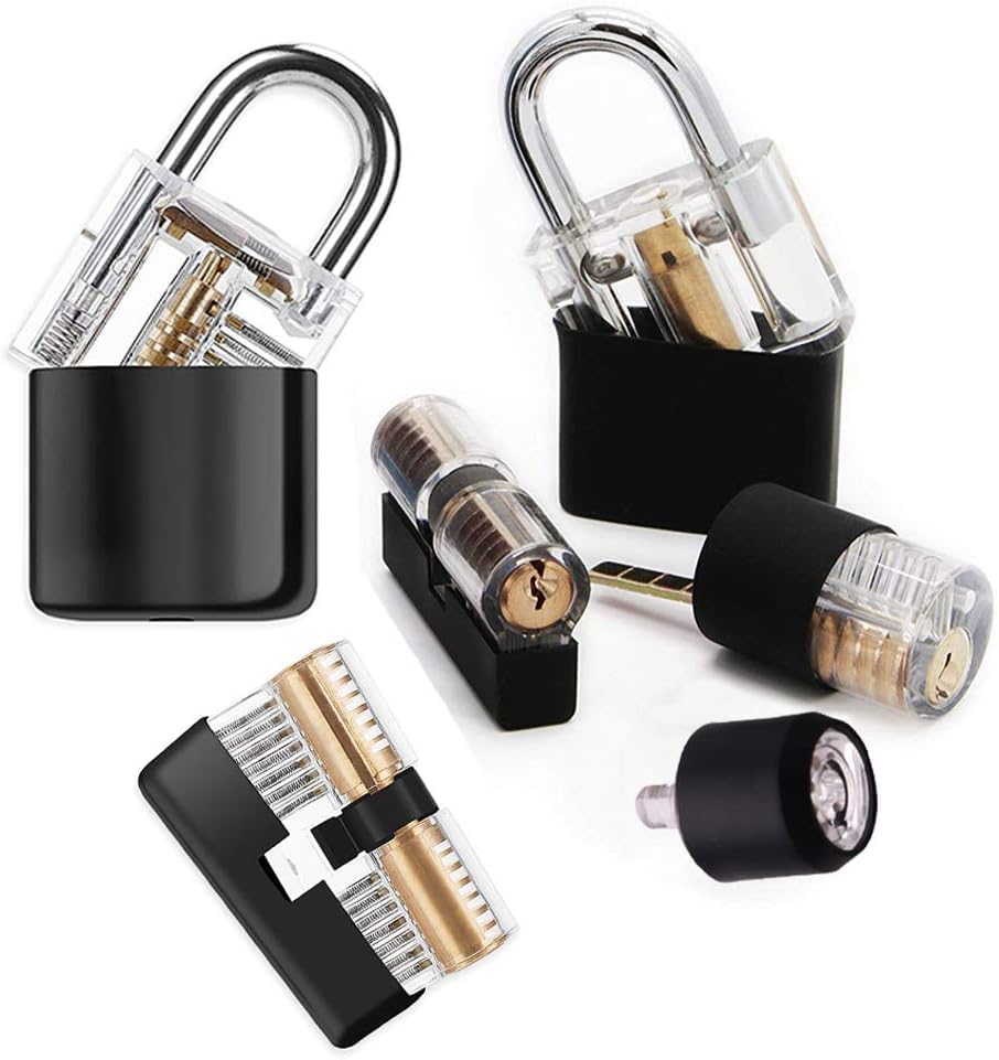 Loboo Idea 6 Pack Lockpick Training Padlocks With Black Cover, Practice Set/Transparent Locks for Picking, Training Set for Beginners and Locksmiths