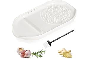 WhiteRhino 4 in 1 Ceramici Garlic Grater with Egg Cracker,Spoon Rest and Herb Stripper,Ginger Grater Plate for Grinding Wasab