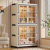SunSettler Stackable Storage Cabinet with Wheels | Collapsible design, no-tool assembly, 360&deg; swivel casters, space-saving 25.6"x15"x53.9". Ideal for closet, dorm, RV.