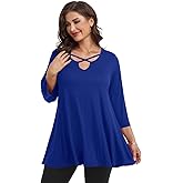 LARACE Plus Size Tops for Women V Neck 3/4 Sleeve Tunic Criss Cross Dress Shirts Casual Fall Blouse for Leggings