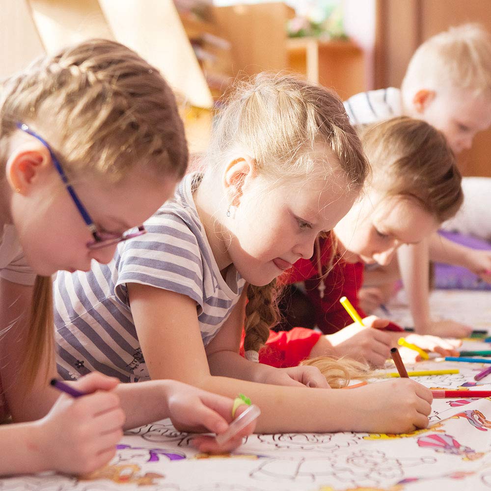 3 in 1 Large Coloring Tablecloth Water Resistant Poster for Kids and Toddlers Colorable Frame «Sea Animals» Fun Painting Activity for Party and Decor Paper Table Doodle Board