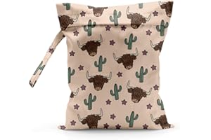 PYKFRHH Wet Bag, Waterproof Wet Dry Bag, Reusable Wet Bags for Travel, Beach, Yoga, Swimsuits, Swimwear, Wet Clothes, Cloth Diapers, Western Cactus Gym Bag, Cow Stuff Western Country Stuff Cowgirl Gifts