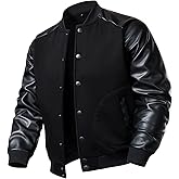 FANARCHER Men's Varsity Baseball Jacket Cotton Blend Letterman Jacket with Faux Leather Sleeve Bomber Coat