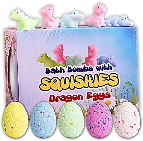 Bath Bombs For Kids With Surprise Toys (Set Of 5): Dragon Egg Shaped Bathbombs For Children With Toy Squishies, Essential Oil Bath Fizzies, Moisturizing And Hydrating For Relaxing And Fun Bath Time