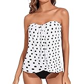 Tempt Me Two Piece Tankini Bathing Suits for Women Halter Bandeau Swim Top with Bottom Flyaway Tummy Control Swimsuit