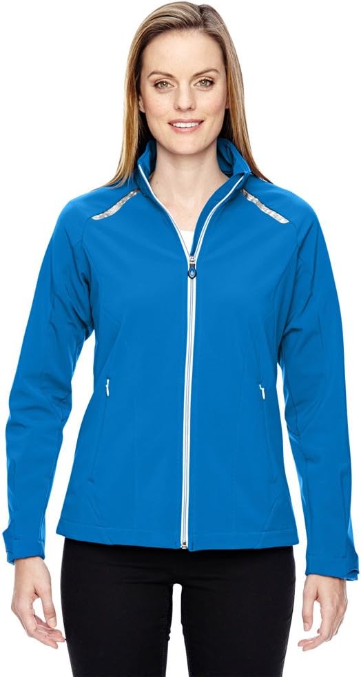 North End Sport Ladies Laser Stitch Soft Shell Jacket, Olypic Blue w/ White, M