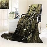 Nalohomeqq Rustic Custom Collection Grunge Style Bank Vault Illustration Safe Secure Precious Treasure Protection Image Pritn Microfiber Fabric Blanket Hypoallergenic Printed Fleece Blanket Dark Olive