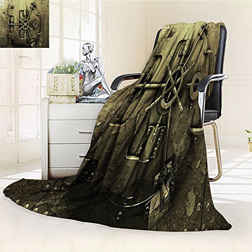 Nalohomeqq Rustic Custom Collection Grunge Style Bank Vault Illustration Safe Secure Precious Treasure Protection Image Pritn Microfiber Fabric Blanket Hypoallergenic Printed Fleece Blanket Dark Olive