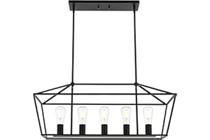 TODOLUZ Kitchen Island Light, 5-Light Farmhouse Pendant Light Fixtures, Black Dining Room Chandelier Hanging Lighting for Living Room, E26 Bulb Base