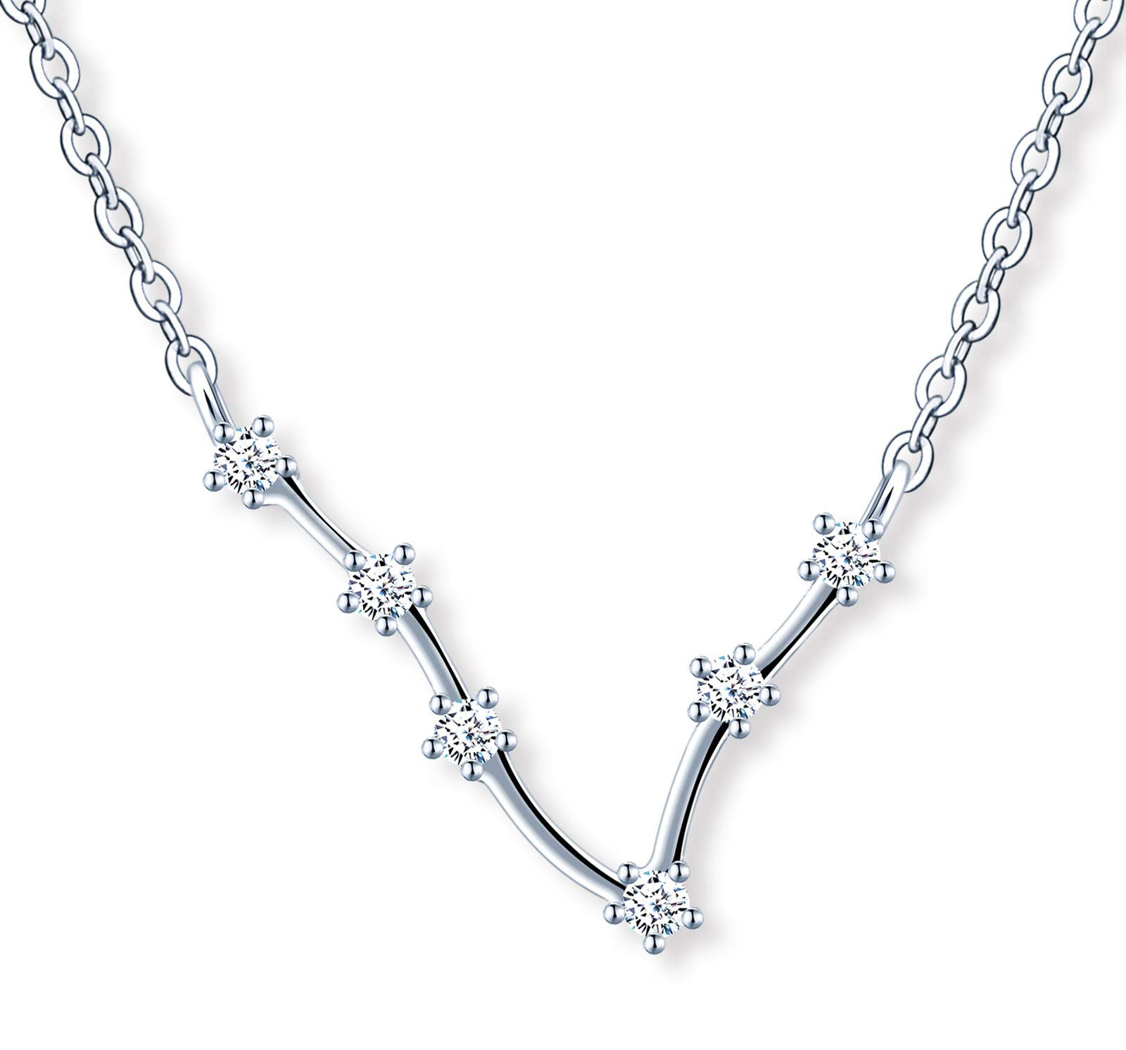 MicLee Women's girl's Necklace pendant, 925 Sterling Silver necklace, Twelve constellations zircon necklace, Constellations Guardian Choker, Pisces necklace pendant, Inlaid zircon, silver