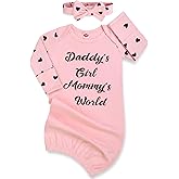 Mikccer Newborn Baby Girl Gown 0-6 Months, Baby Girl Nightgowns, Babies Girls Gift, Little Sister Newborn Outfit and Coming Home Outfits with Headband Set Pink