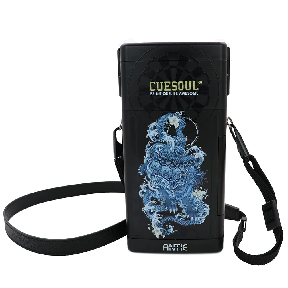 CUESOUL ANTIE Hard Dart Case,Holds 6 Steel Tip Darts/Soft Tip Darts & Extra Accessories,with Four Mythological Symbols Design,Durable Use