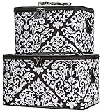 Ever Moda Black Damask Cosmetic Makeup Train Case (2-piece set)