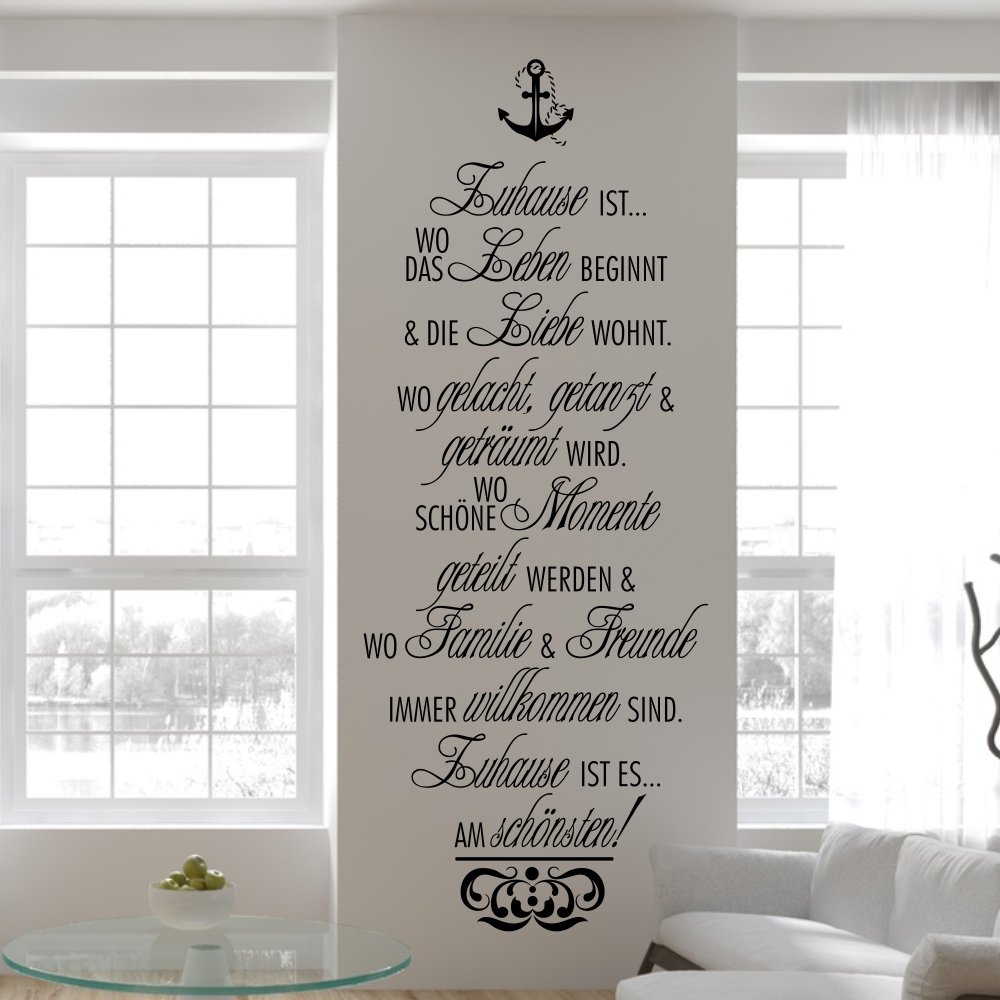 Malango Wandtattoo Zuhause Ist Wandspruch Spruch Leben Liebe Freunde Familie Wanddekoration Wand Tattoo Design Ca 31 X 80 Cm Schwarz