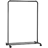 SONGMICS Clothes Rack with Wheels, 35.8 Inch Garment Rack, Clothing Rack for Hanging Clothes, with Dense Mesh Storage Shelf, 