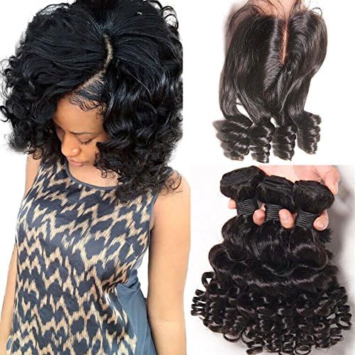 Aliglossy Hair Brazilian Virgin Hair Funmi Hair With Closure Bob Weave 3 Bundels With Closure Curly Weave Human Hair With Closure ๏ผ12 12 12 with12๏ผ