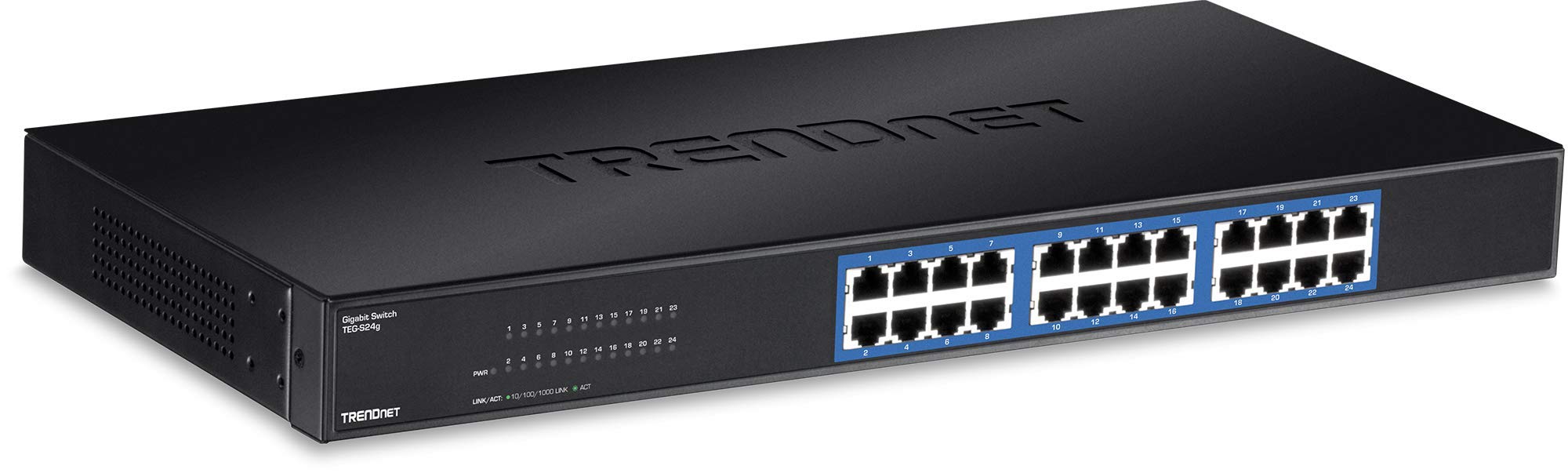 TRENDnet 24-Port Unmanaged Gigabit 10/100/1000 Mbps GREENnet Metal Housing Switch, 48 Gbps Switching Fabric, Fanless, Rack Mountable, TEG-S24G