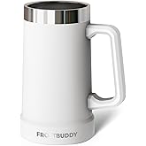 Frost Buddy Stein Buddy – 24oz Insulated Stainless Steel Beer Stein Mug with Handle – Keeps Beer Cold for Hours – Ideal for Tailgating, Parties, BBQs, and Gifts (White)