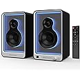 BESTISAN 80 Watts Powered Bookshelf Speakers for Record Player, Desktop Active Studio Monitor with Light Effects,Bluetooth Speaker with ARC/Optical/RCA input/Sub Out, Wooden Enclosure, Bass Adjustable