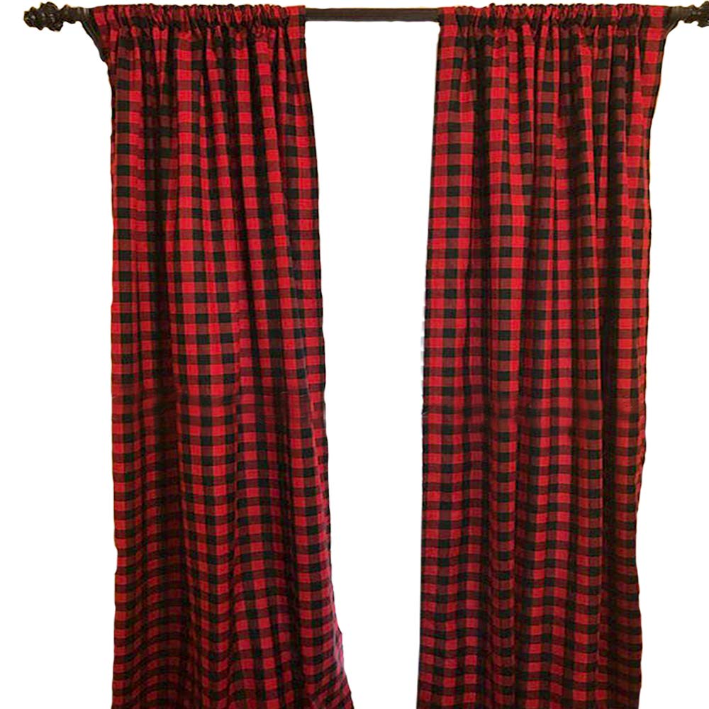 LGHome Buffalo Plaid Curtains Gingham/Check Pattern Panels, Set of 2, Black and Red, 53x84inch