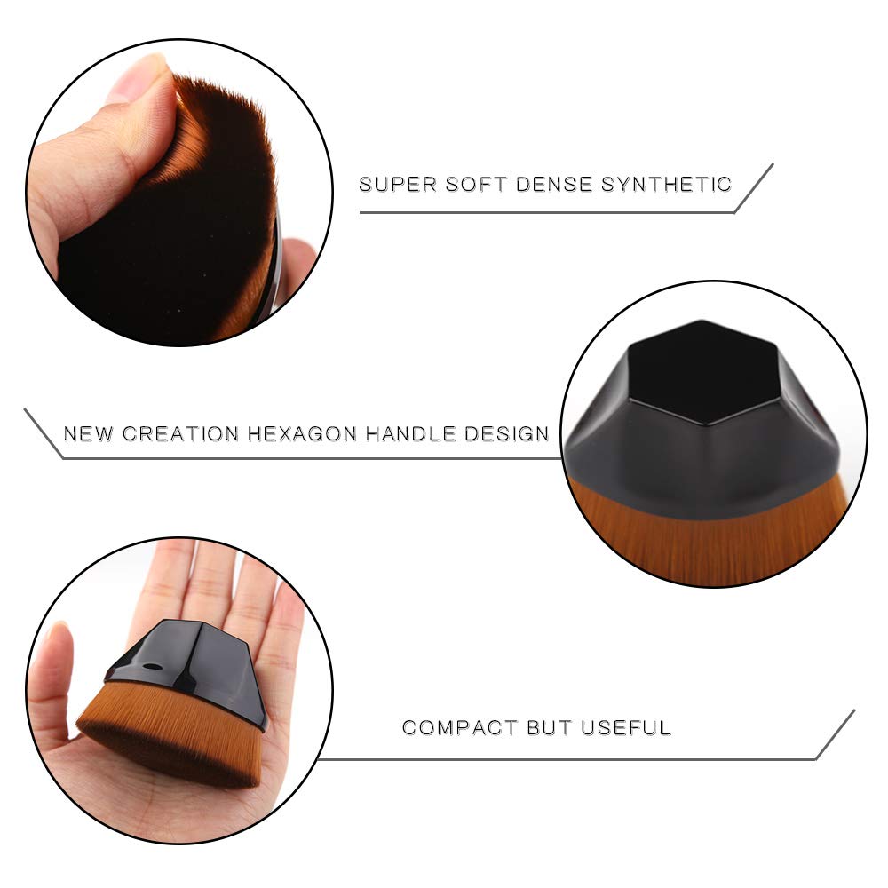 Foundation Makeup Brush Flat Top Kabuki Hexagon Face Blush Liquid Powder Foundation Brush for Blending Liquid, Cream or Flawless Powder Cosmetics with Bonus Protective Case (Black) …: Beauty