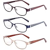 Ryegis 3-Pack Reading Glasses for Women Blue Light Blocking Stylish Metal Computer Readers