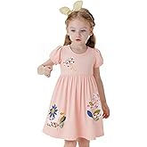 HILEELANG Toddler Girl Short Sleeve Dress Cotton Casual Spring Summer Easter Applique Playwear Dresse Size 2-8 Yeras