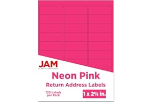 JAM PAPER Return Address Labels - Standard Mailing - 1 x 2 5/8 - Neon Pink - 120 Shipping Labels/Pack
