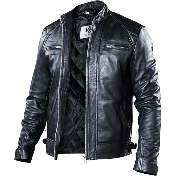 fjackets Disc Cafe Racer Real Leather Jacket - Dodg Black