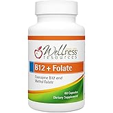 Wellness Resources B12 and Folate Supplement - Methyl B12 1000 & Methylated Folate for High Absorption, Gluten Free, Immune Support Supplement, B12 and Folate for MTHFR, 5-MTHF