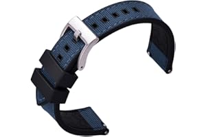 PTFULUOS Premium Upgrades Soft Hybrid (Fkm/Fpm Rubber and Sailcloth) Watch Bands for Men,20mm 22mm Waterproof Quick Release Replacement Watch Straps,Silver/Black/Gold/Rose Gold Brushed Buckle