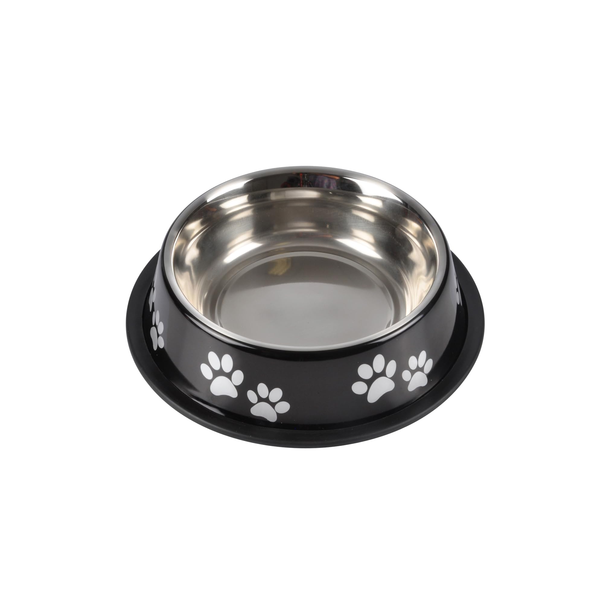 Stainless Steel Dog Bowl with Paw Print Design Non Slip D21/16cm Glossy Black