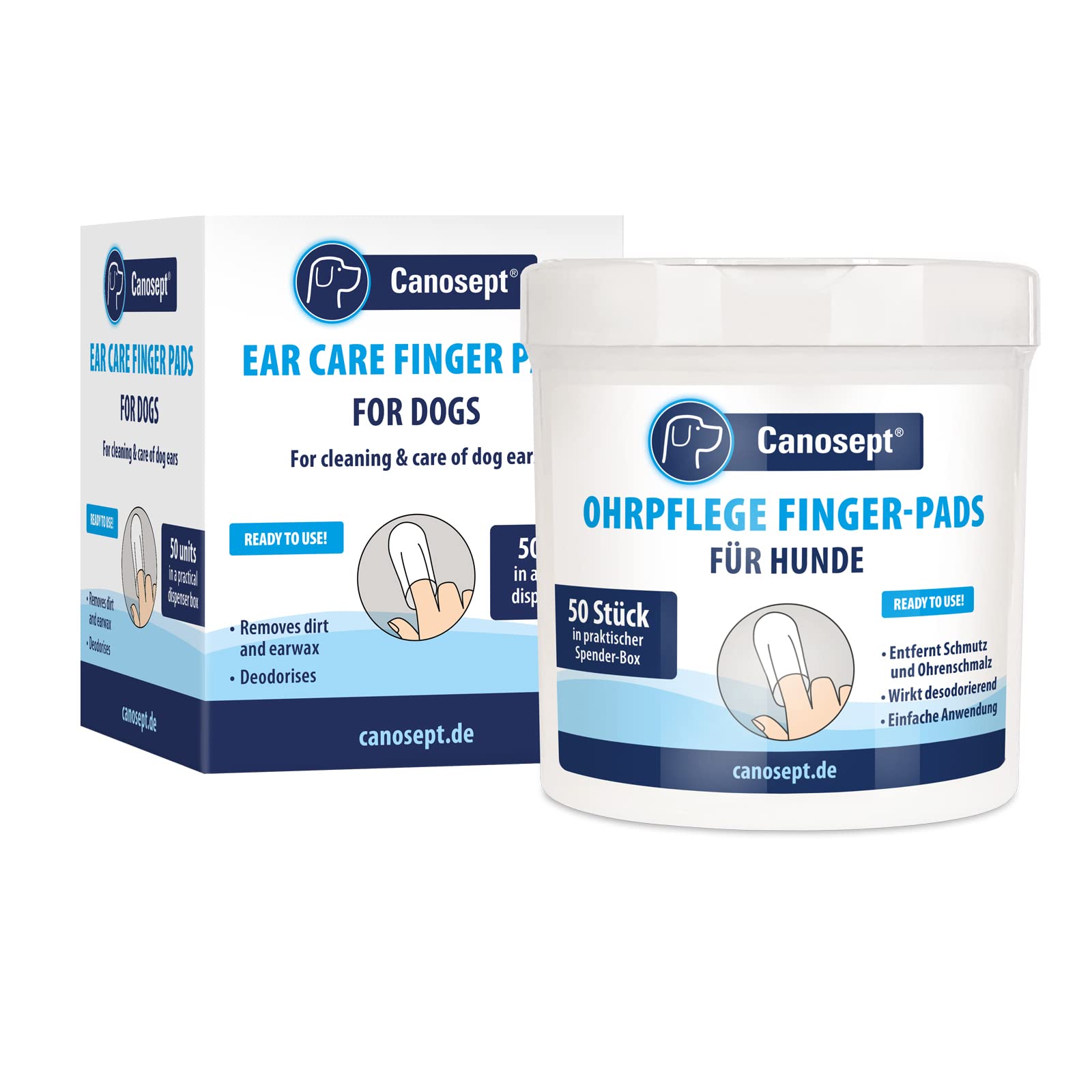 Canosept Dog Ear Wipes 50 Pads - Dog Ear Cleaner Wipes - Clean Ear Finger Pads For Dogs - Good Care And Hygiene Of The Dogs Ears - Dirt And Ear Wax Remover - With Deodorizing Effect