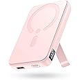 for Magsafe Portable Charger, 12000mAh Wireless Magnetic Power Bank with Stand and USB C in/Out Fast Charging, for Magsafe Battery Pack Compatible with iPhone 15/14/13/12 Pro/Pro Max/Plus Series-Pink