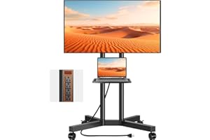 TVON Rolling TV Stand with Power Outlet for 32-75 Inch LCD LED OLED Flat Curved Screen TVs up to 88 lbs, Portable TV Stand on Wheels and Height Adjustment Max VESA 400x400mm